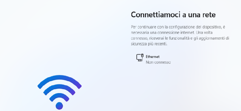 Windows 11 installazione con richiesta di connettersi in rete
