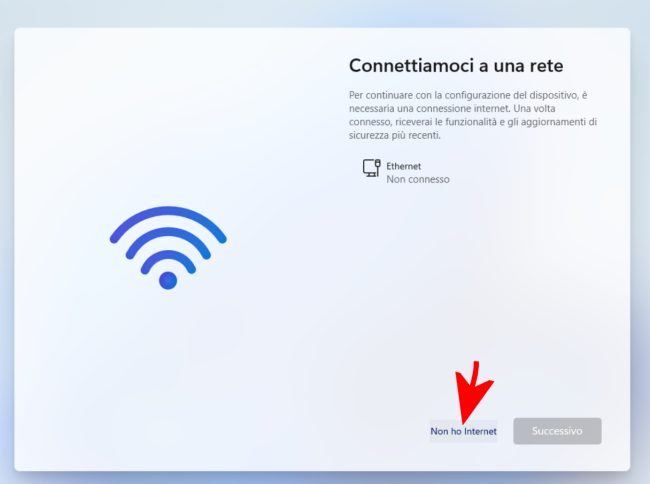 Windows 11 installazione senza rete