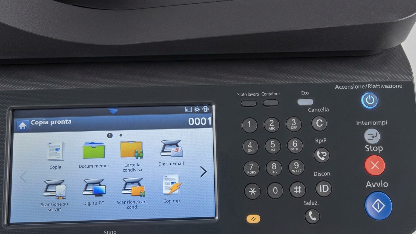 Samsung MultiXpress X3220NR ripristinata con il menu principale visualizzato sul display